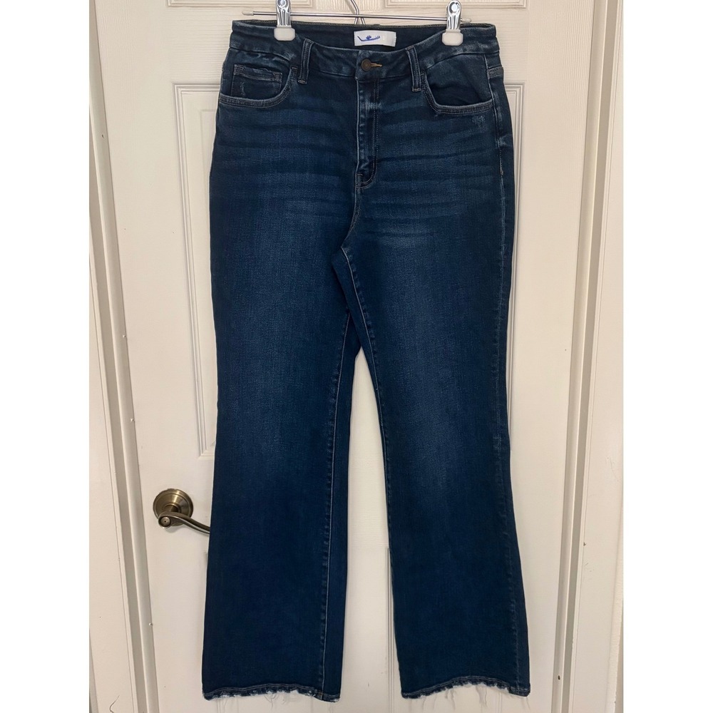 Vervet Flying Monkey Womens High Rise Flare Jeans Dark Wash Raw Hem Size 31